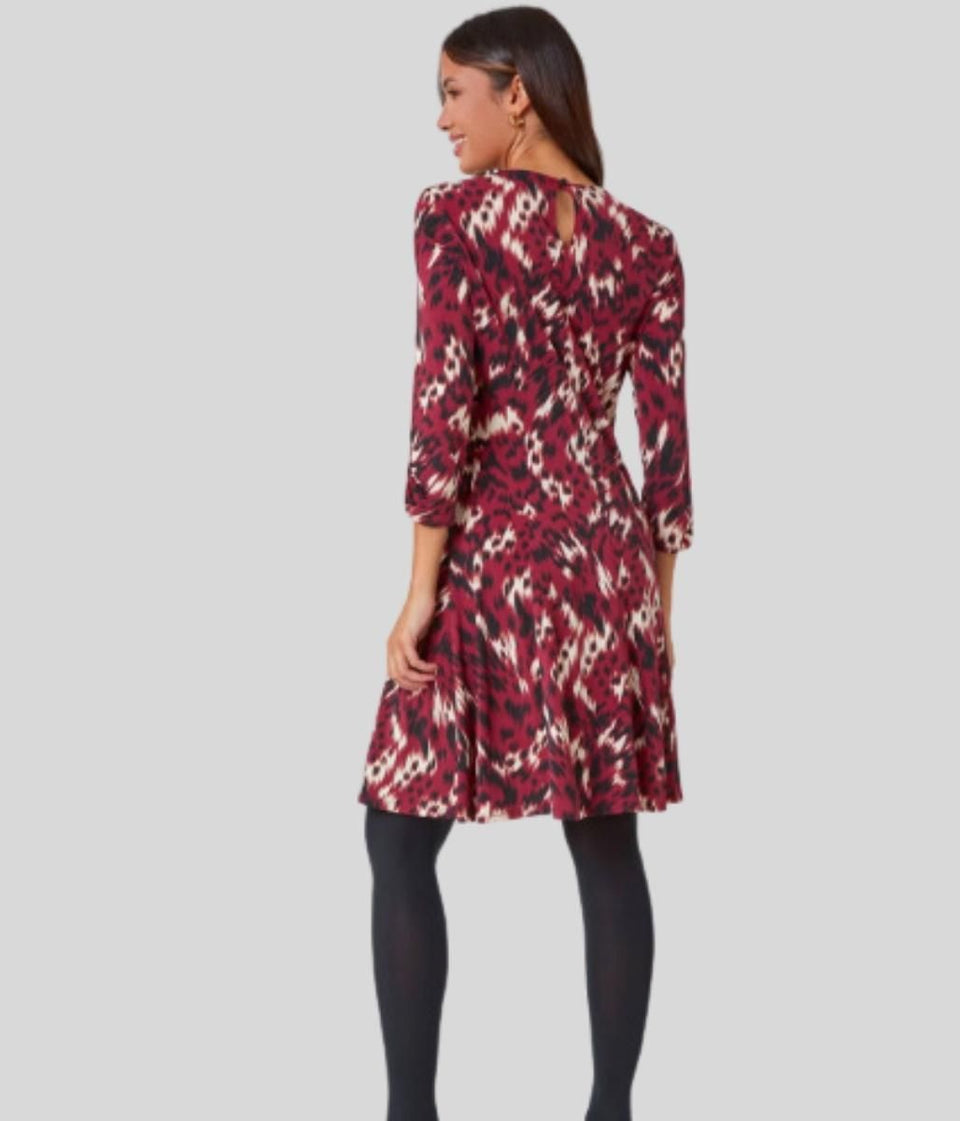 Shelley Deep Red Abstract Print Dress