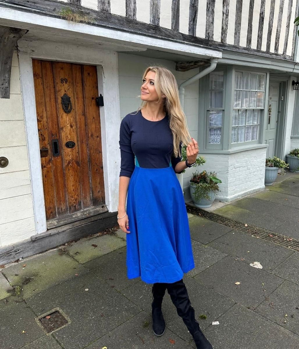 Navy Colour Block Ivy Fit & Flare Dress