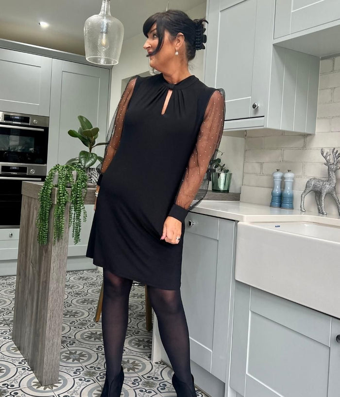 Black Sheer Sleeve Evening Dress – Highstreet Outlet UK