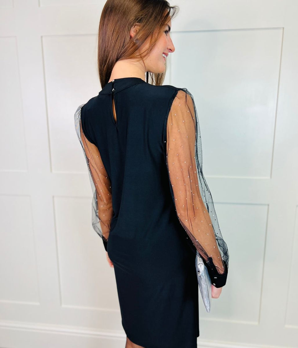 Black Sheer Sleeve Evening Dress