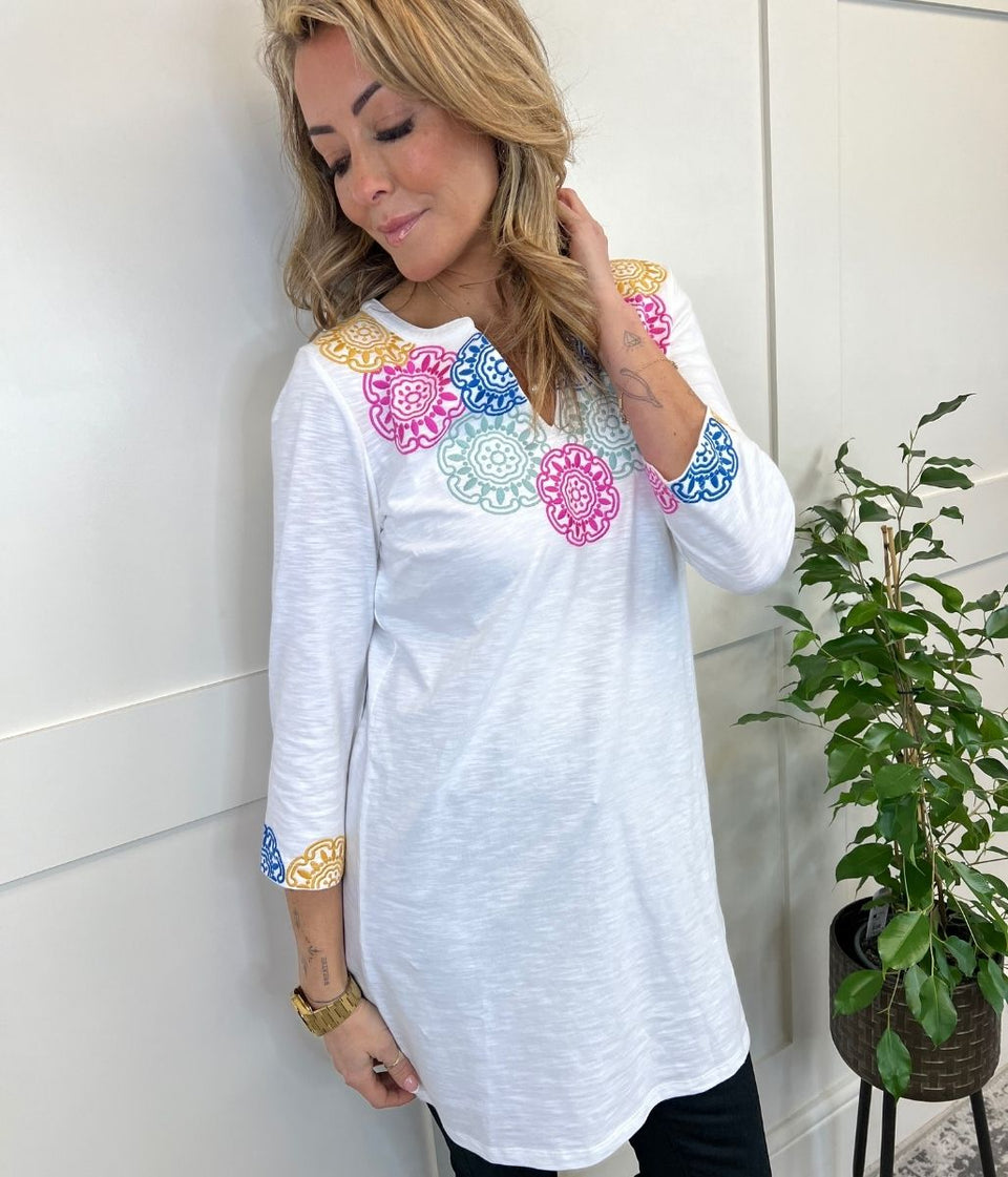 White Embroidered Tunic Dress