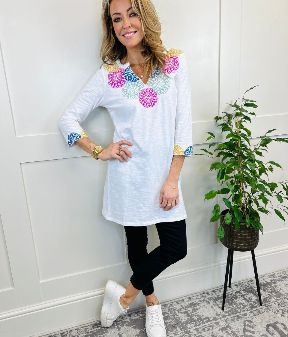 White Embroidered Tunic Dress