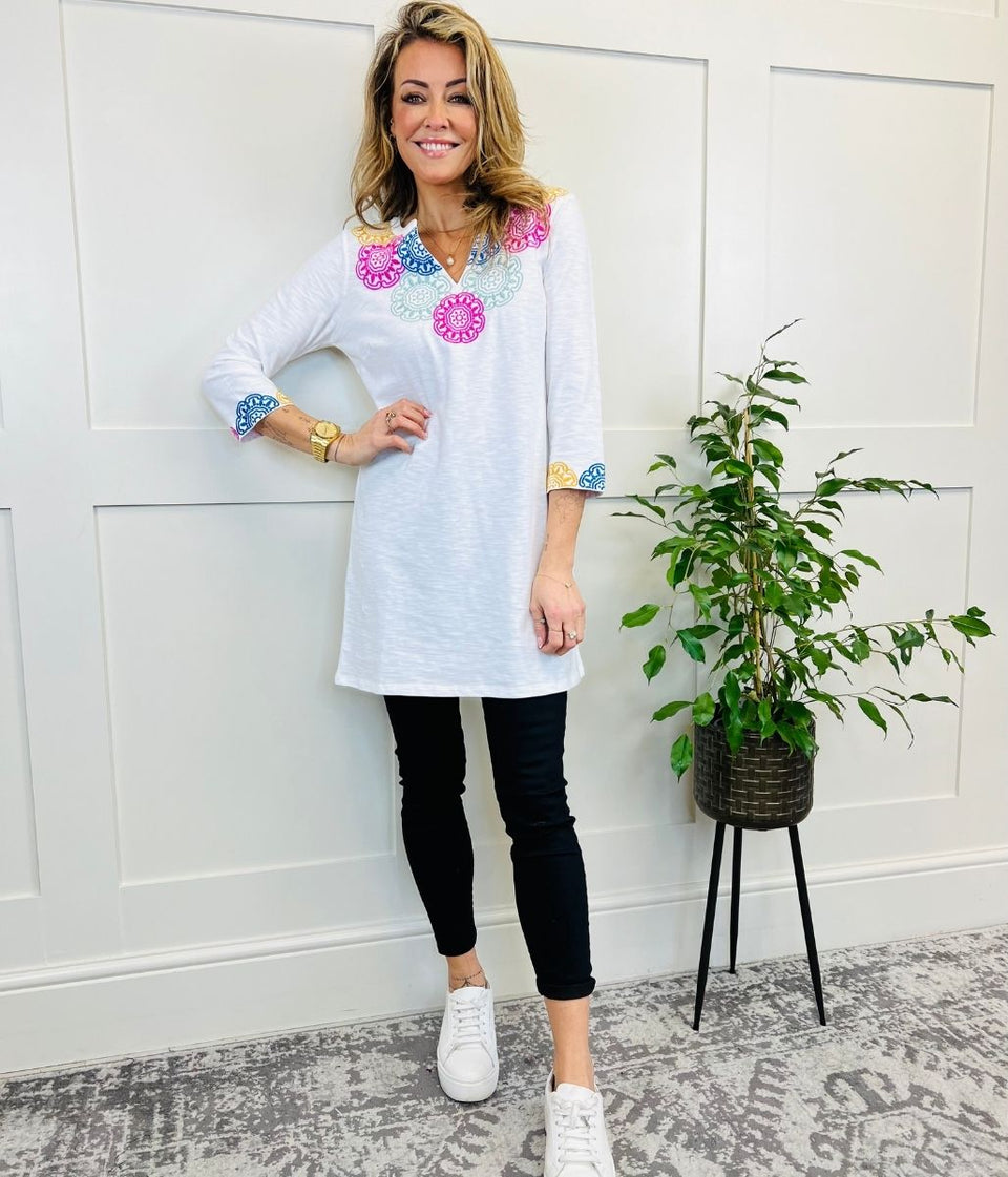 White Embroidered Tunic Dress