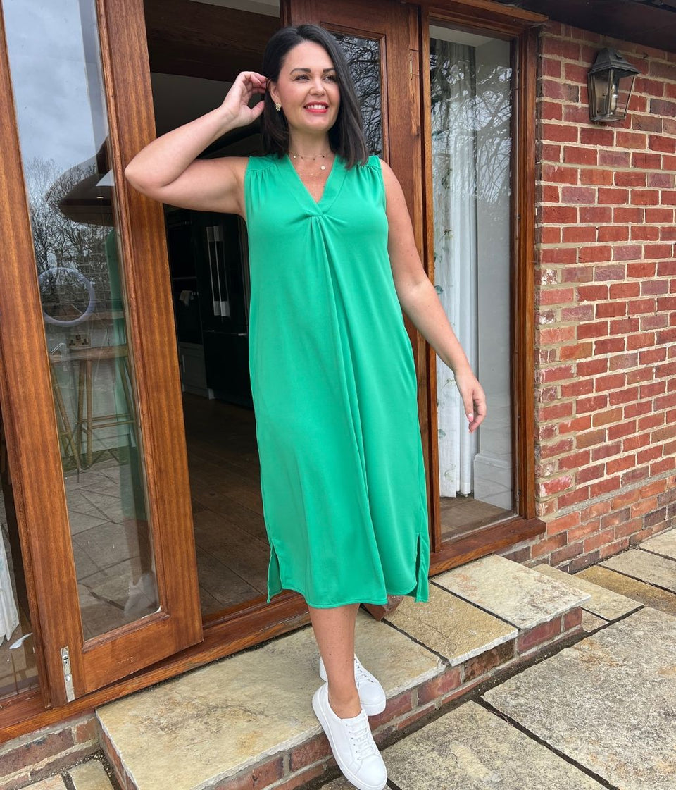 Green V Neck Shift Dress