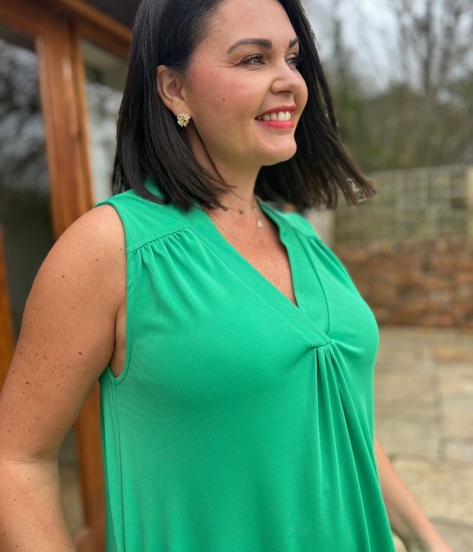 Green V Neck Shift Dress