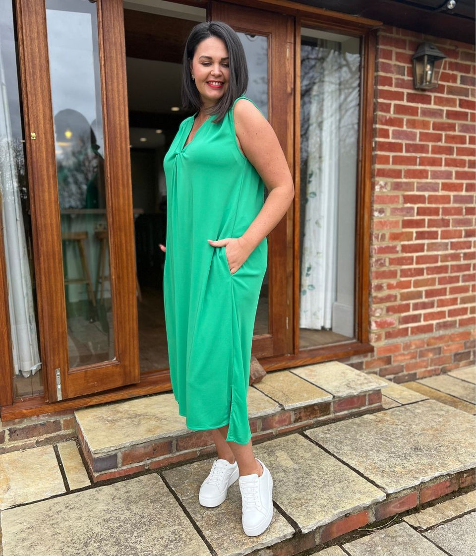 Green V Neck Shift Dress