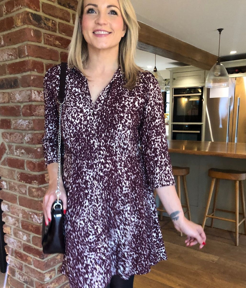 Burgundy Leopard Print Shirt Dress