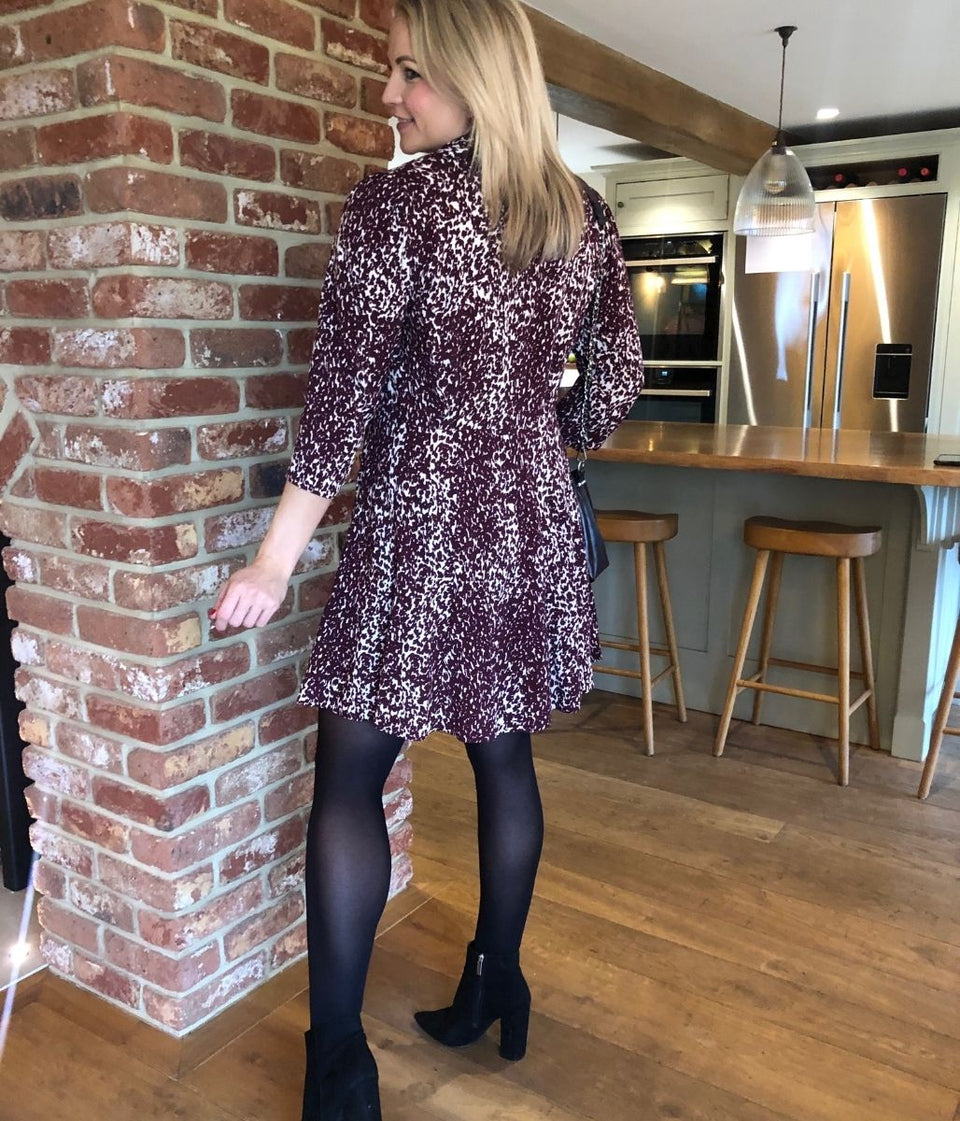 Burgundy Leopard Print Shirt Dress