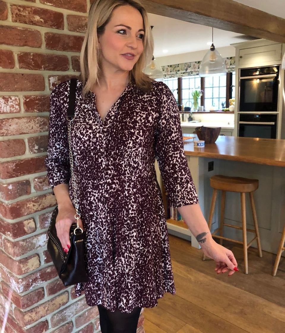 Burgundy Leopard Print Shirt Dress