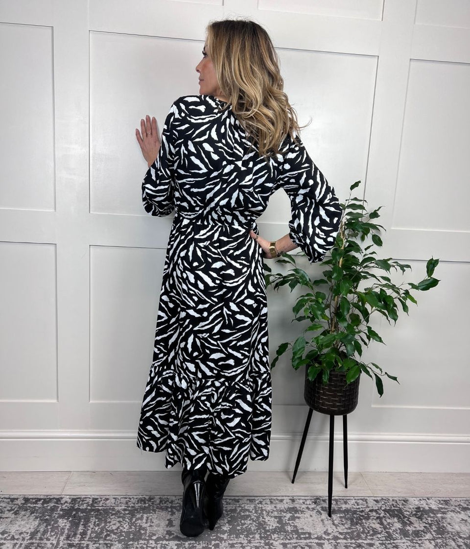 Monochrome Wrap Midi Dress