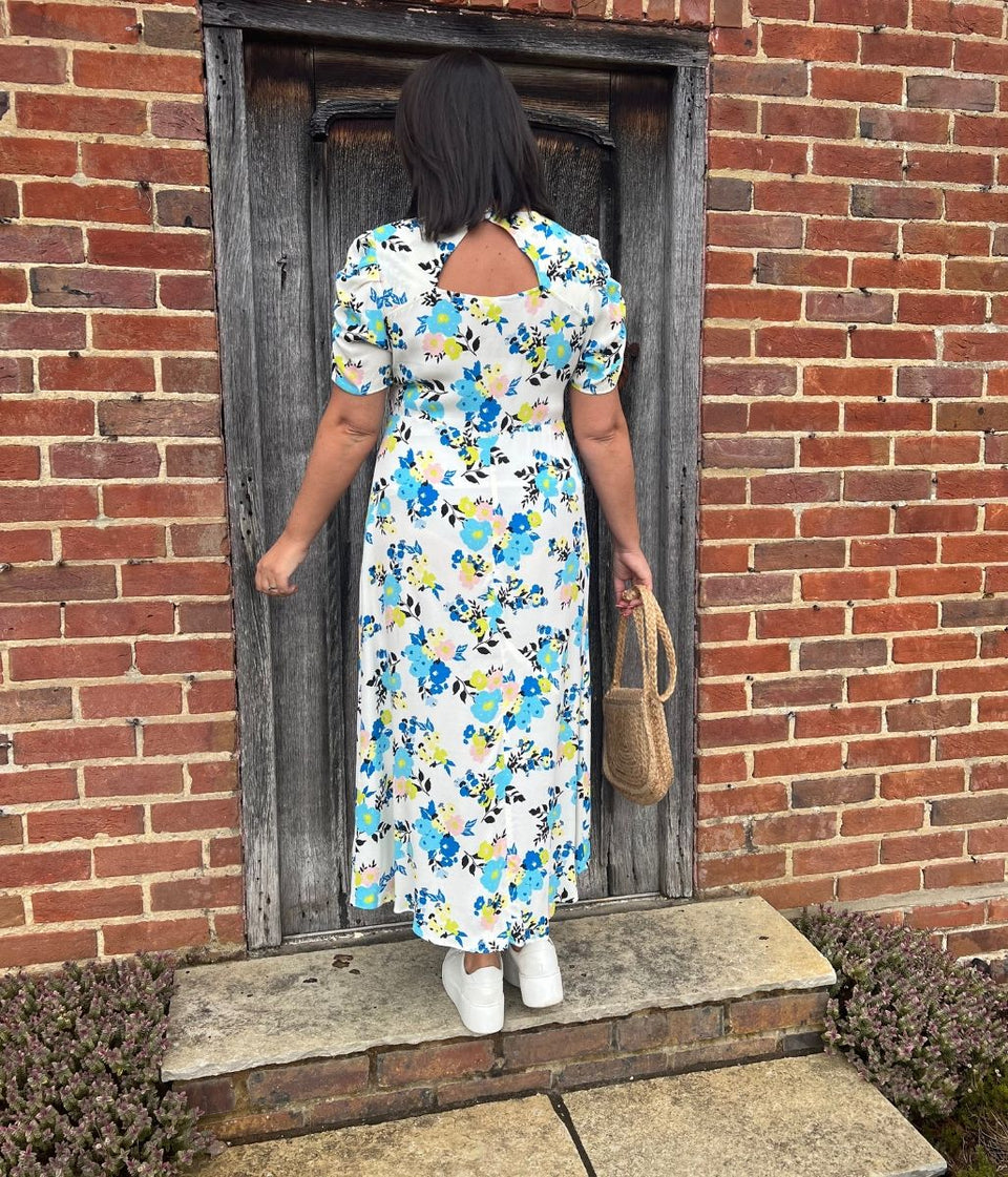 Ivory Floral Print Midi Dress