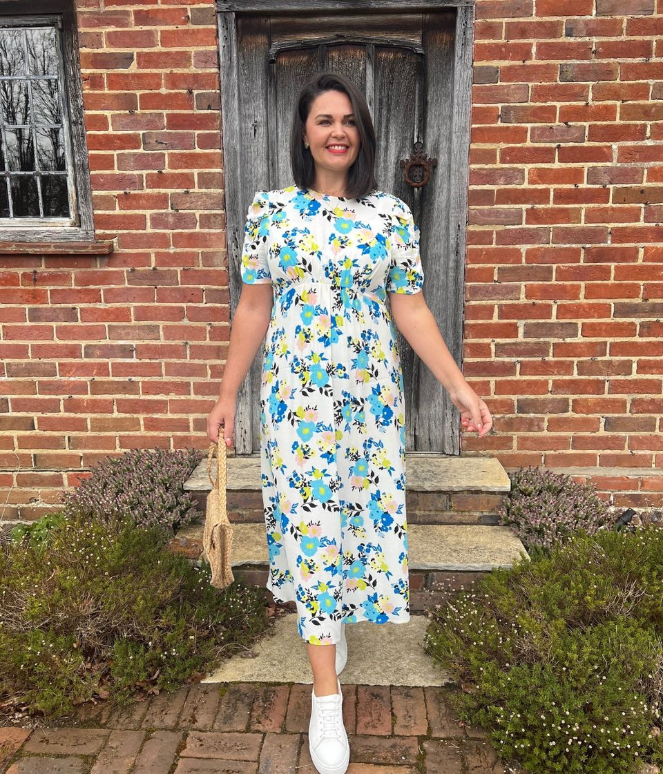 Ivory Floral Print Midi Dress