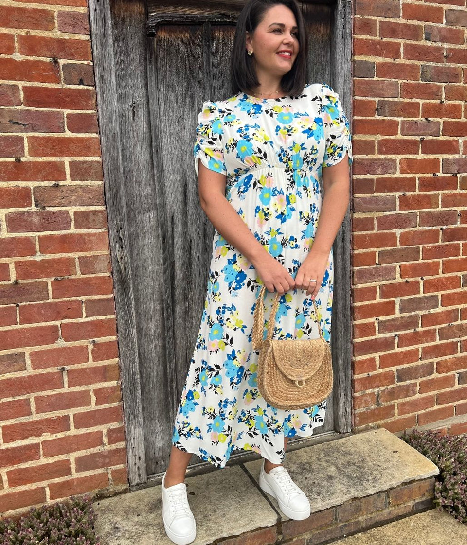 Ivory Floral Print Midi Dress