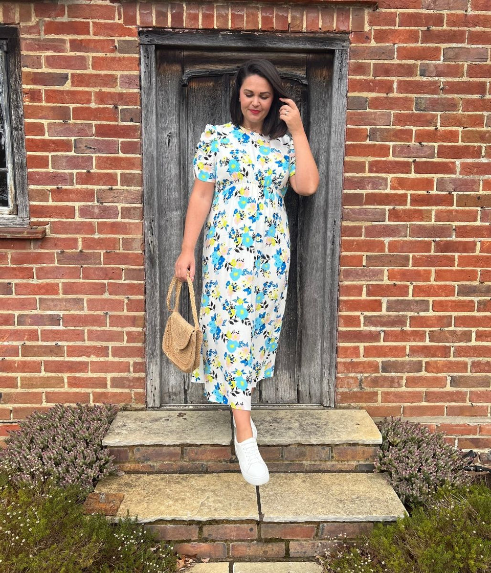 Ivory Floral Print Midi Dress