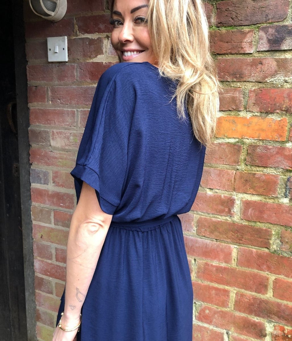 Navy Belted Midaxi Dress