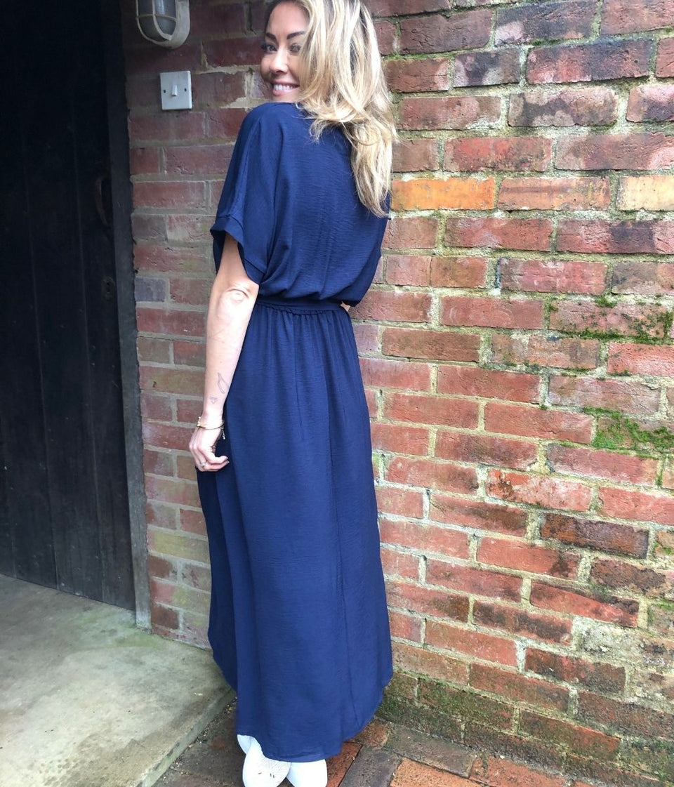 Navy Belted Midaxi Dress