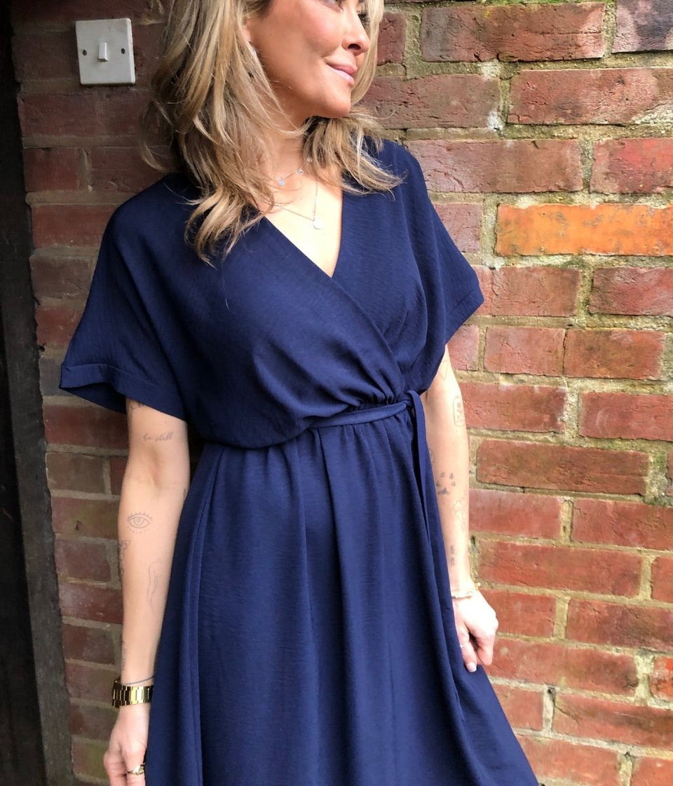 Navy Belted Midaxi Dress