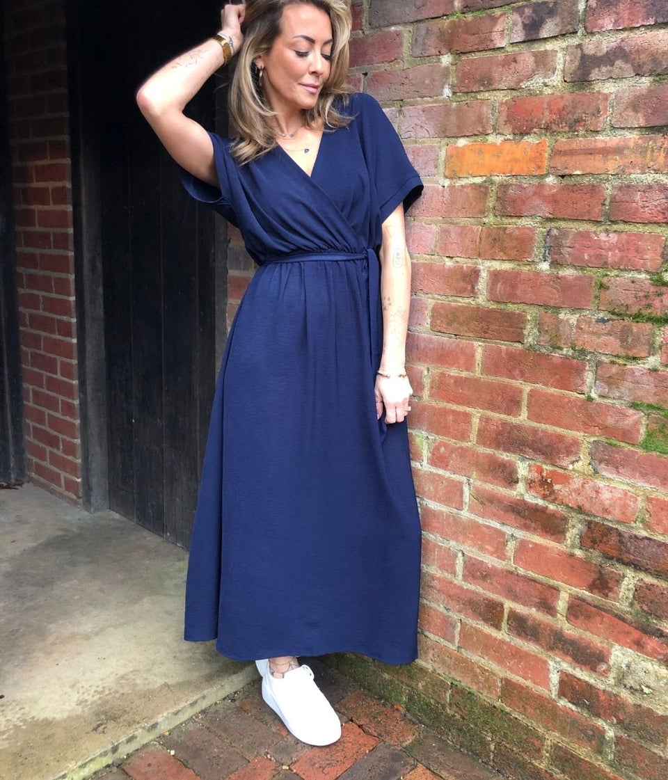 Navy Belted Midaxi Dress