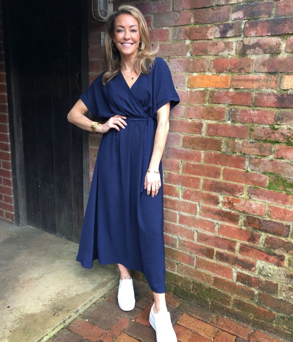 Navy Belted Midaxi Dress