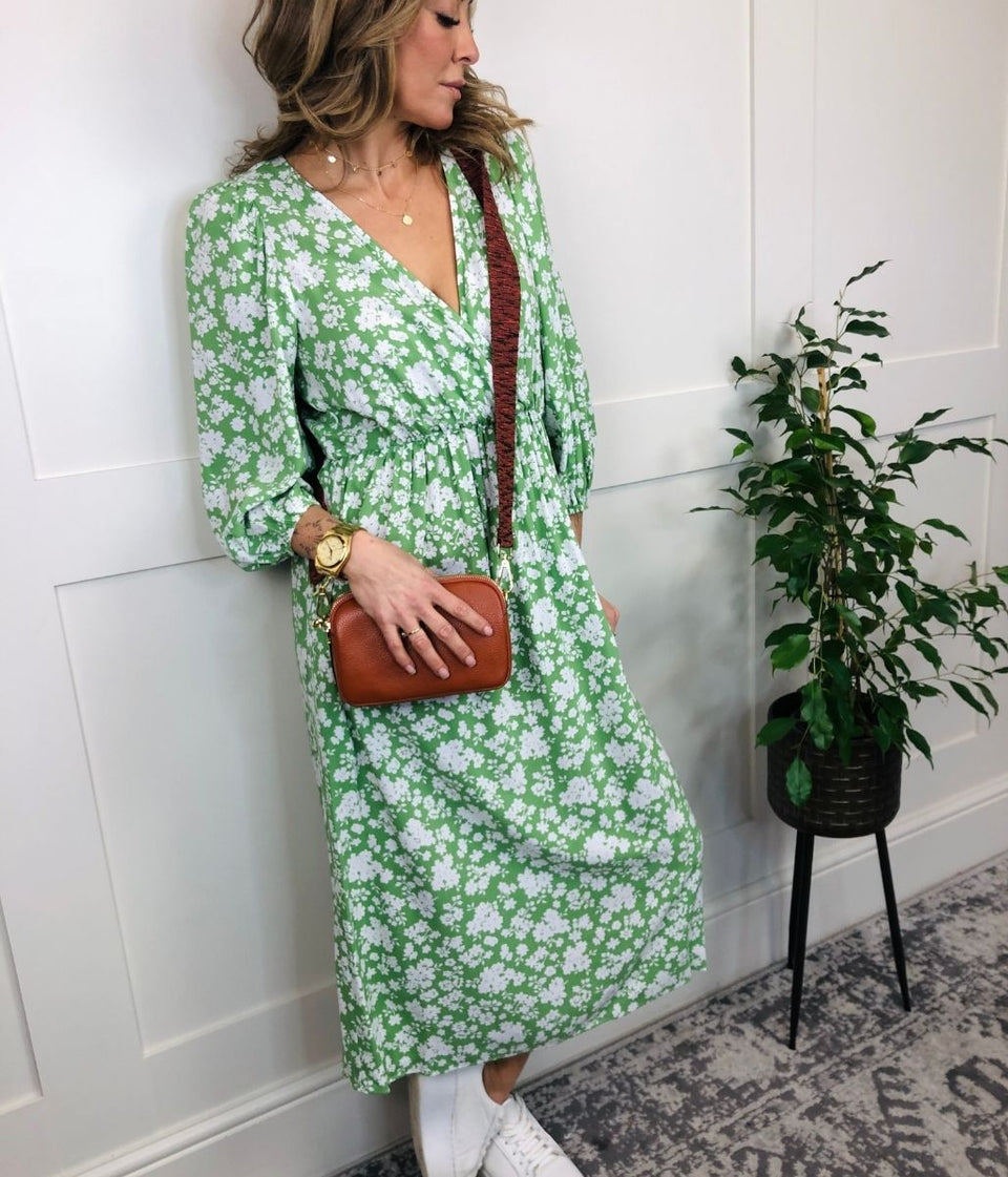 Green Flower Print Midi Dress