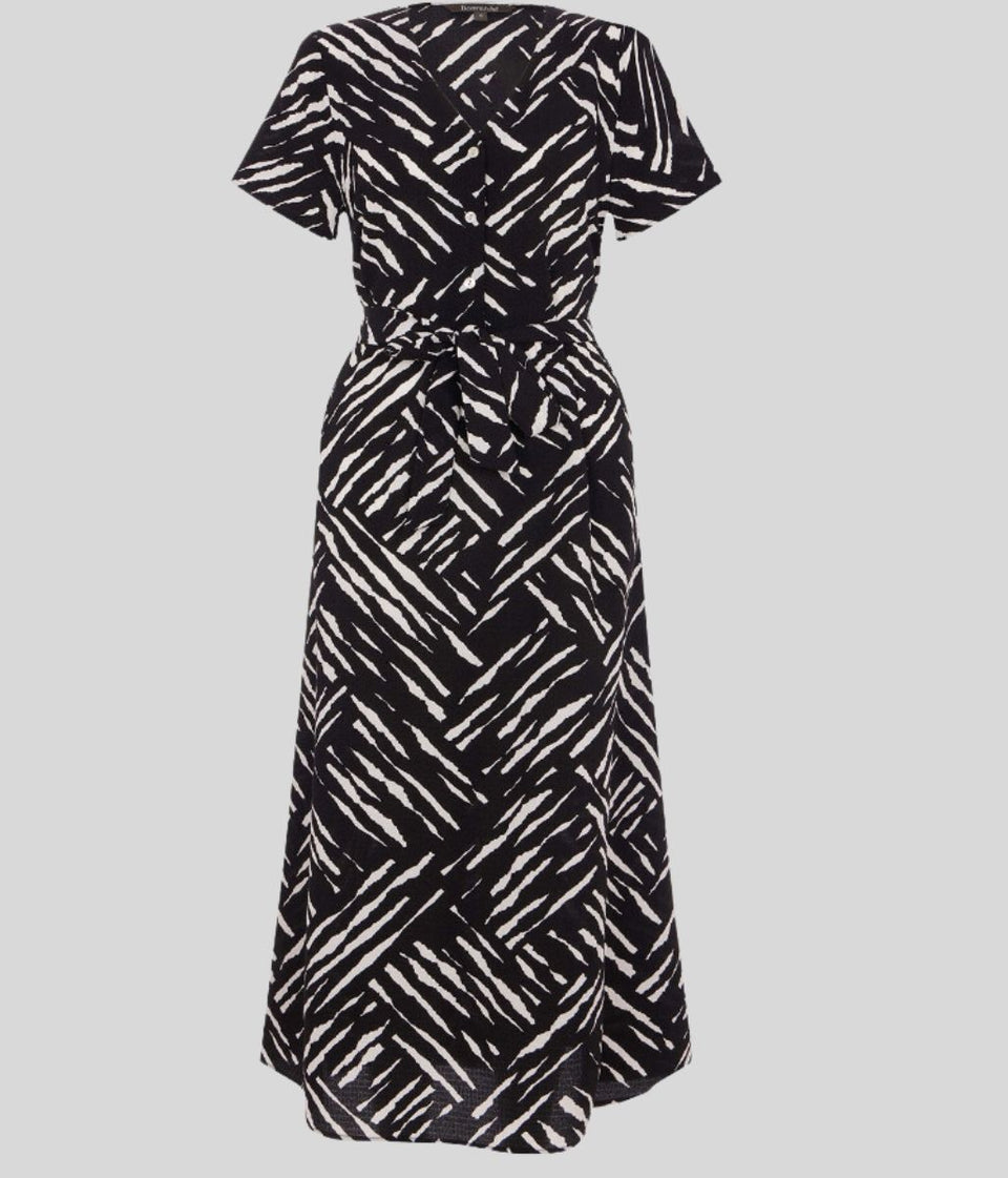 Zebra Print Belted Midi Dress