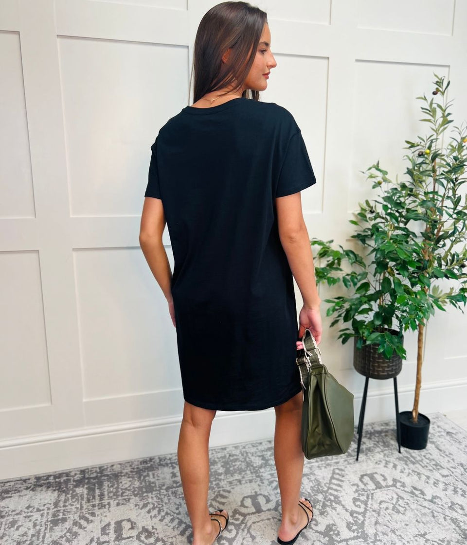 Black Single Pocket Mini T Shirt Dress