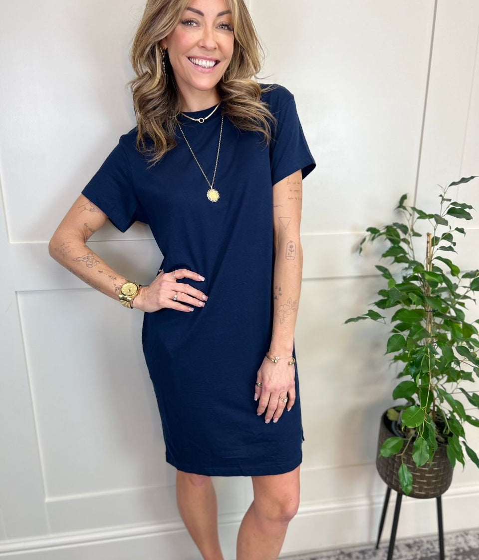 Navy Cotton Mini T Shirt Dress