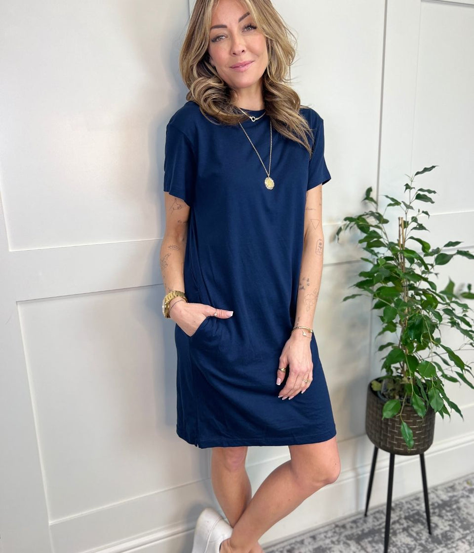 Navy Cotton Mini T Shirt Dress