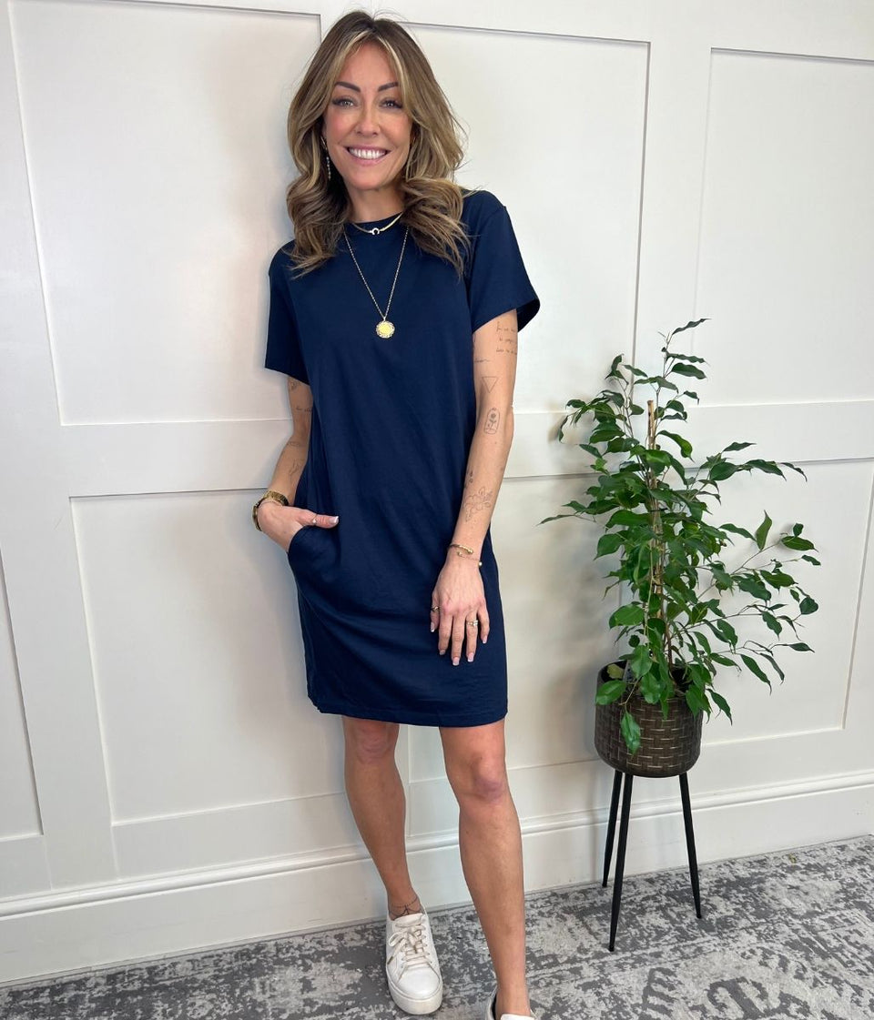 Navy Cotton Mini T Shirt Dress