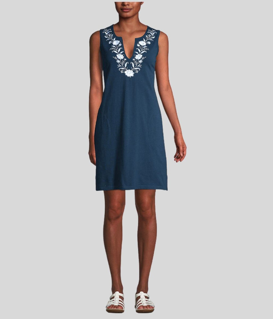 Navy Embroidered Tunic Dress