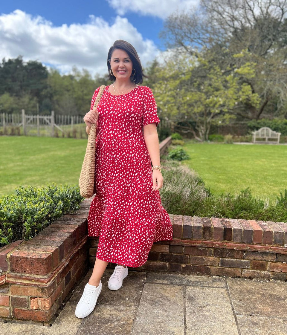 Red Tiered Confetti Smock Dress