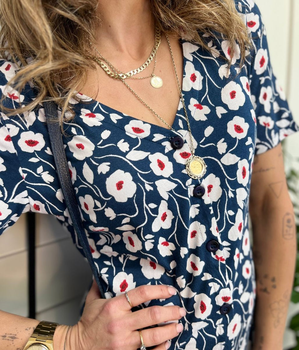 Navy Poppy Lilian Tea Dress