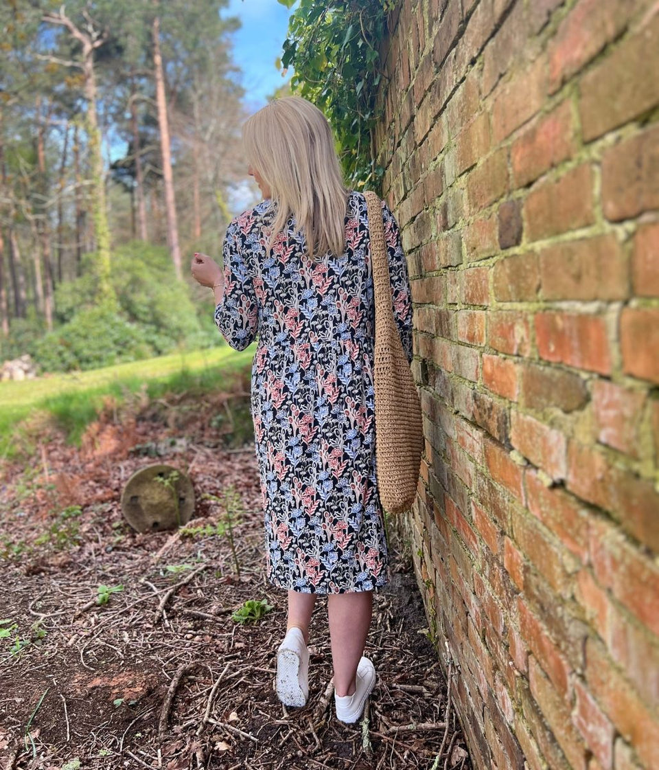 Navy Floral Print Guelder Rose Dress