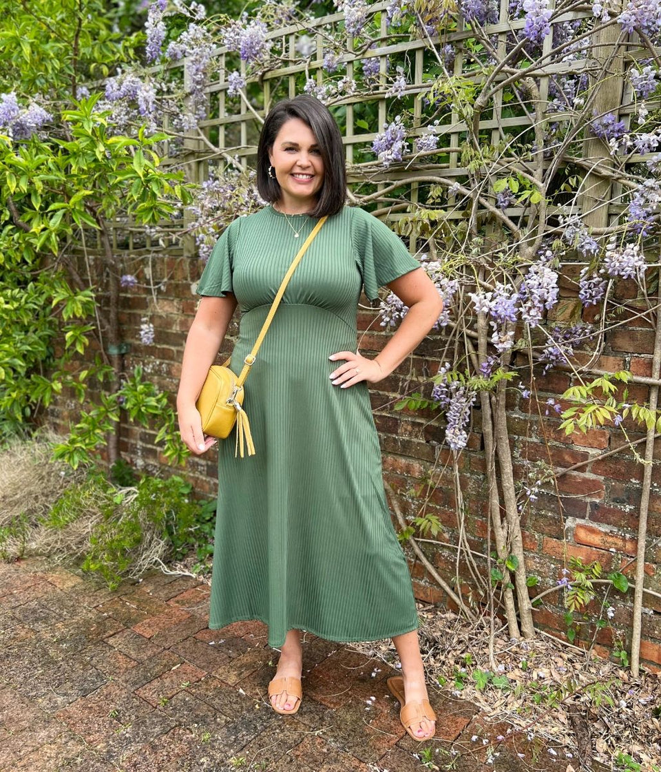 Khaki Ribbed Midi Dress