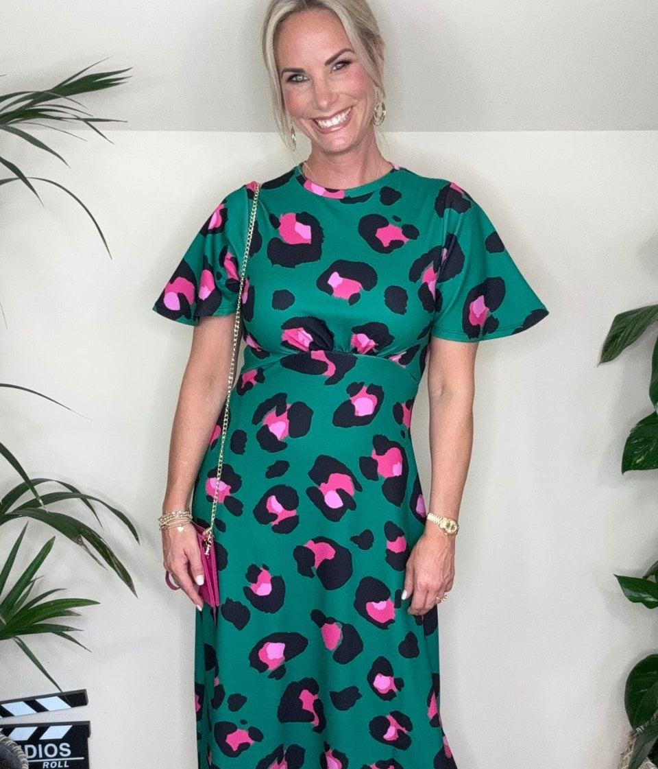 Green Leopard Kate Midi Dress