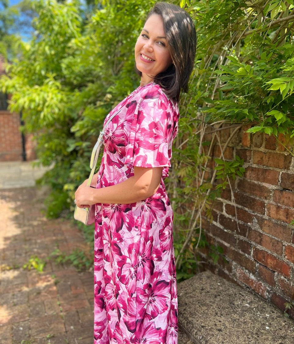 Pink Floral Kate Midi Dress