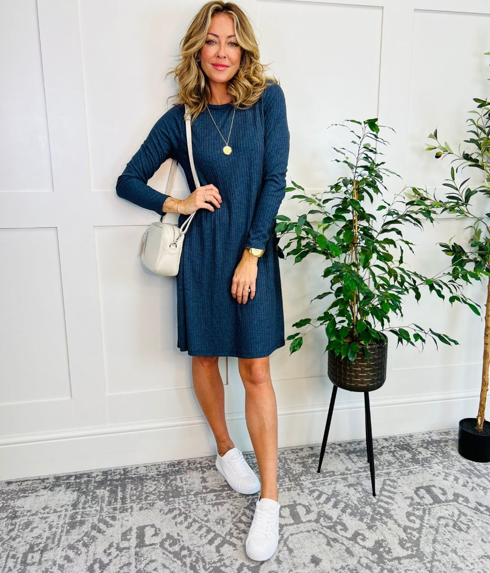 Blue Ribbed jersey Dress