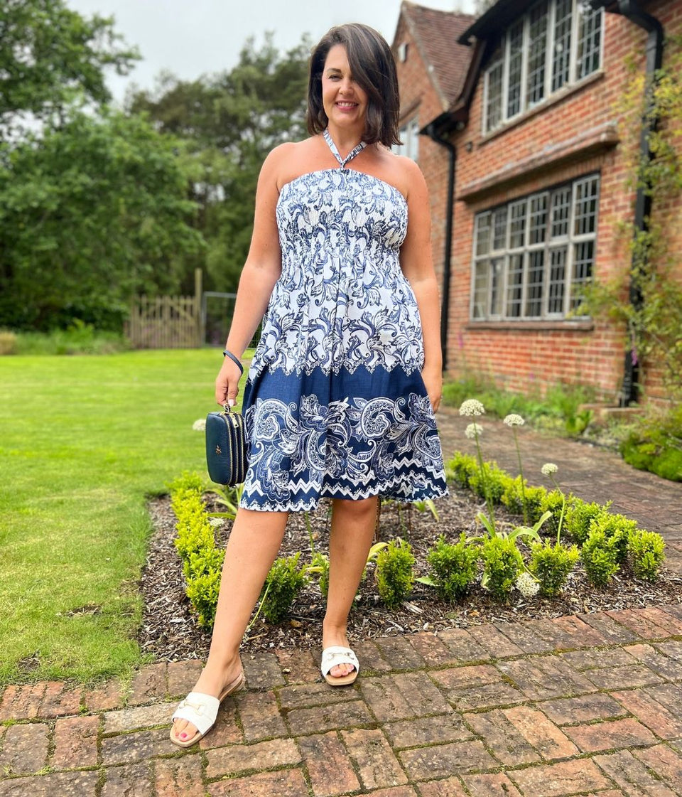 Dark Blue Printed Cotton Dress or Skirt