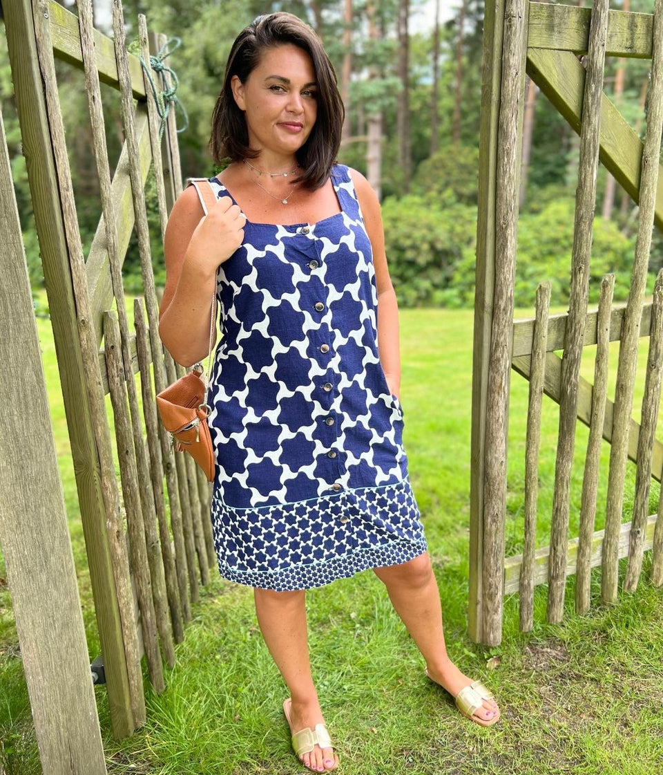 Navy Linen Blend Shift Dress