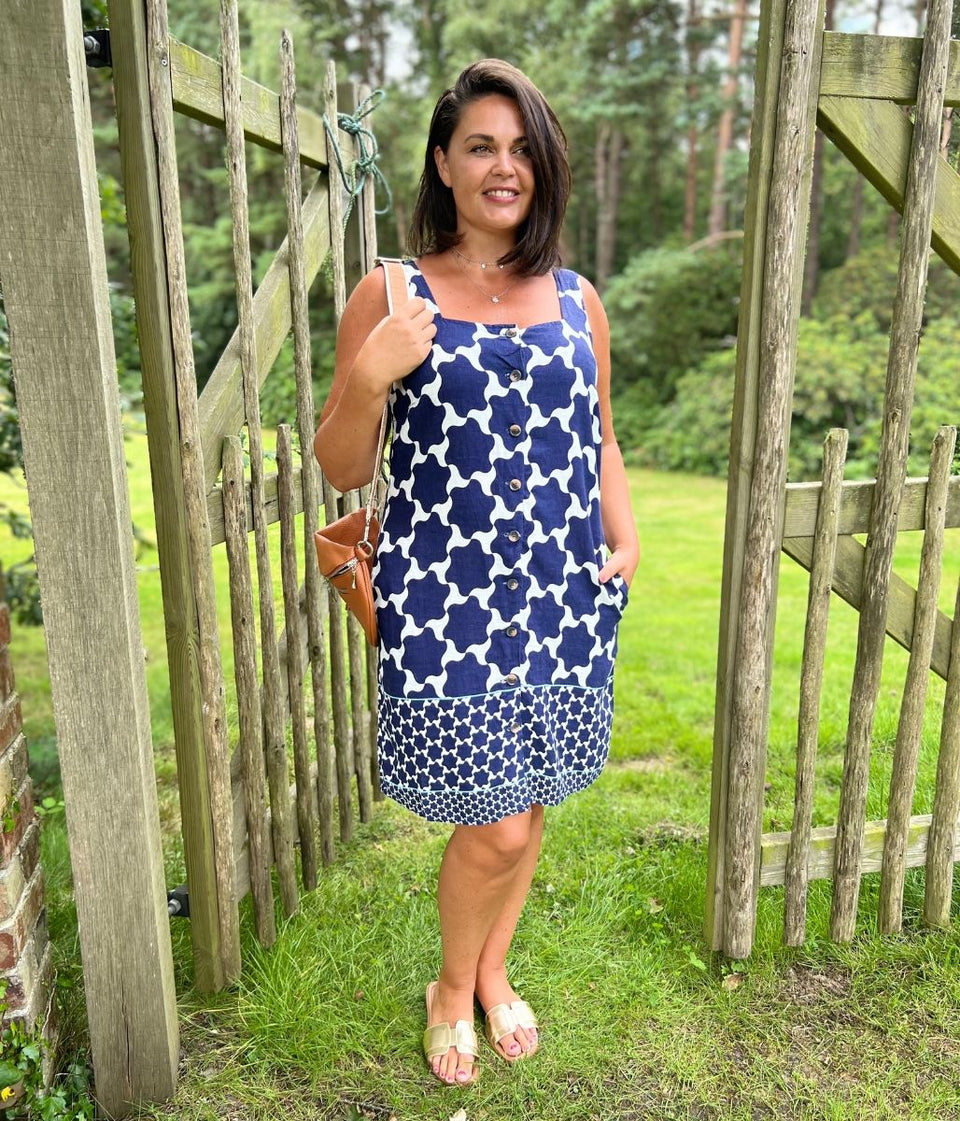 Navy Linen Blend Shift Dress