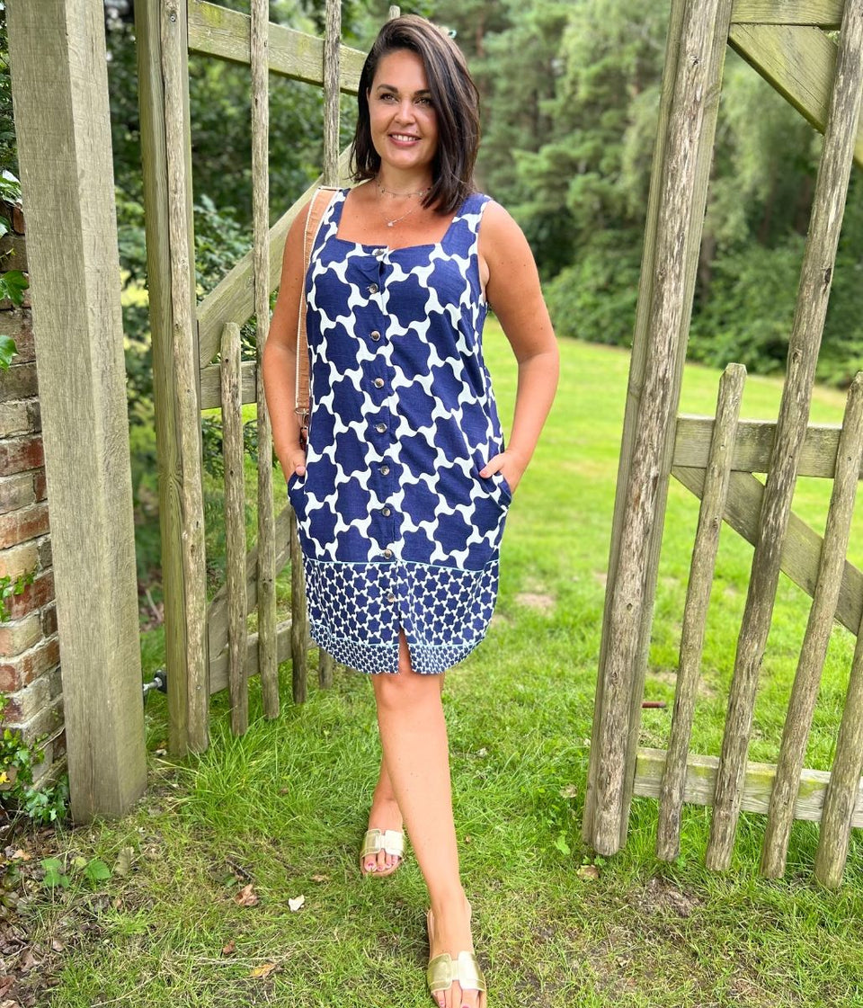 Navy Linen Blend Shift Dress