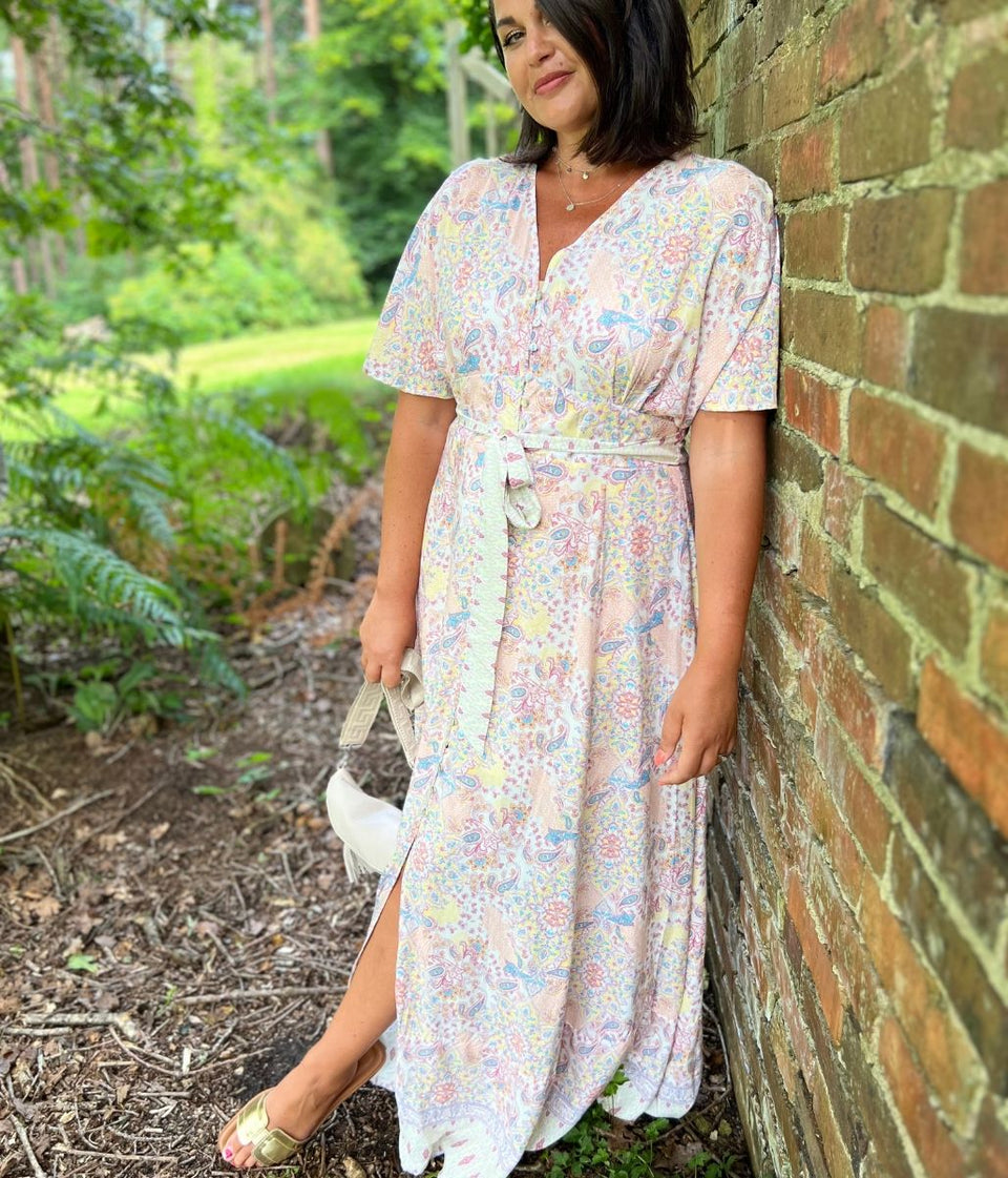 Powder Pink Angel Sleeve Maxi Dress