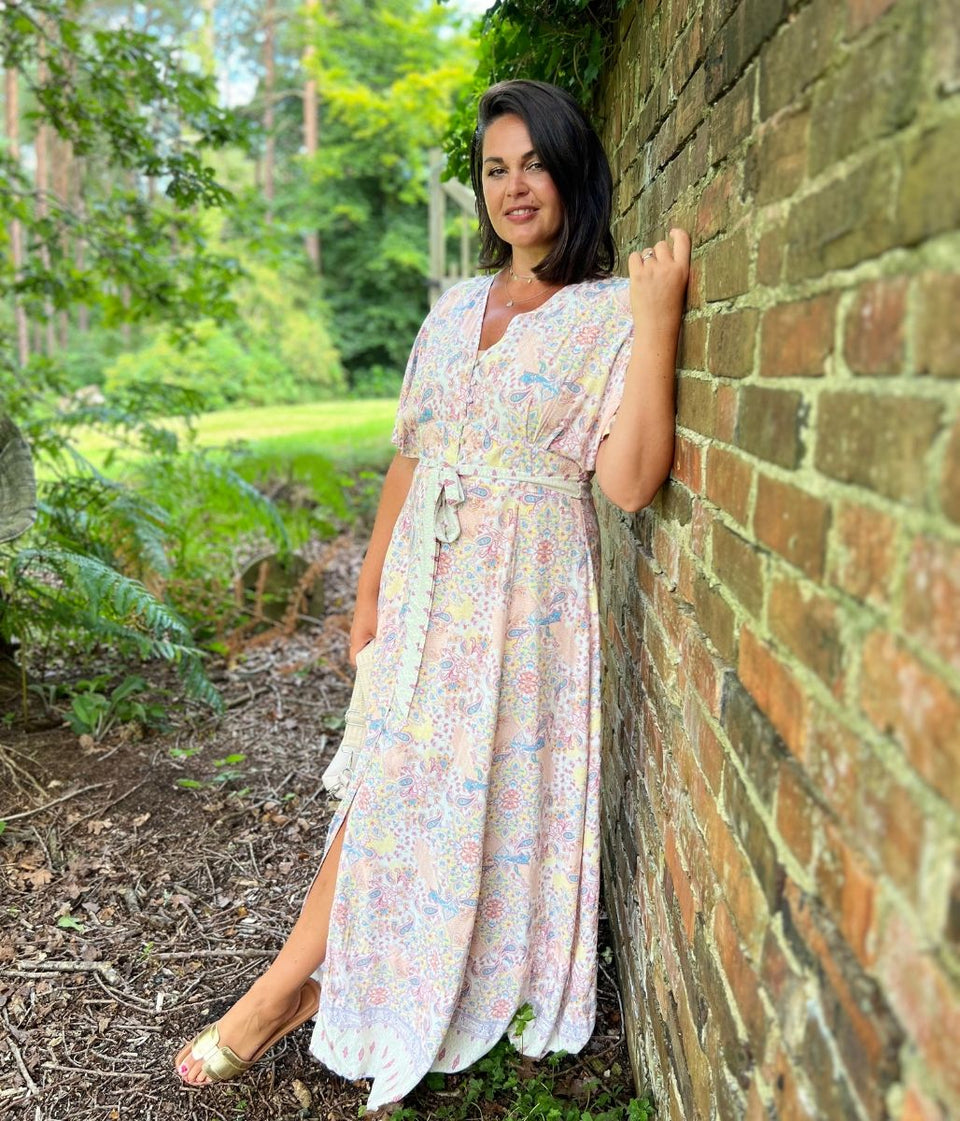 Powder Pink Angel Sleeve Maxi Dress