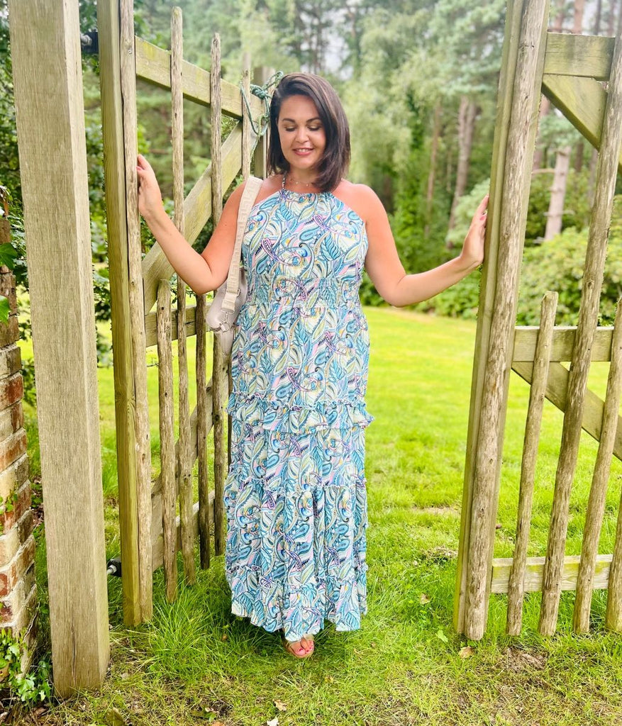 Blue Halter Neck Tiered Maxi Dress – Highstreet Outlet UK