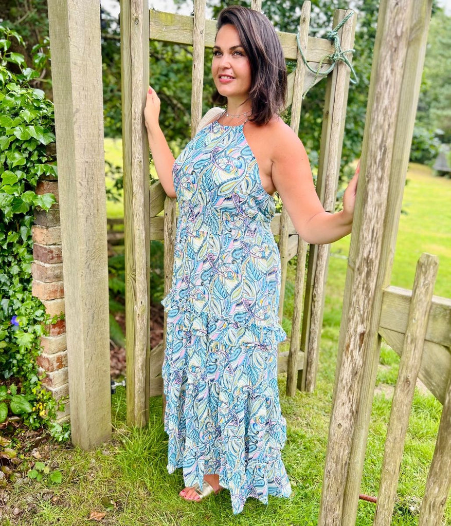 Blue Halter Neck Tiered Maxi Dress – Highstreet Outlet UK