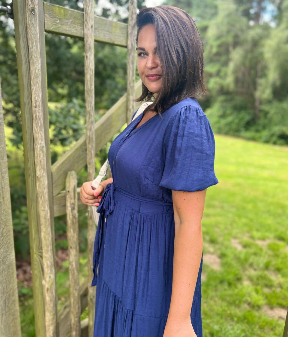 Navy Button Through Maxi Dress