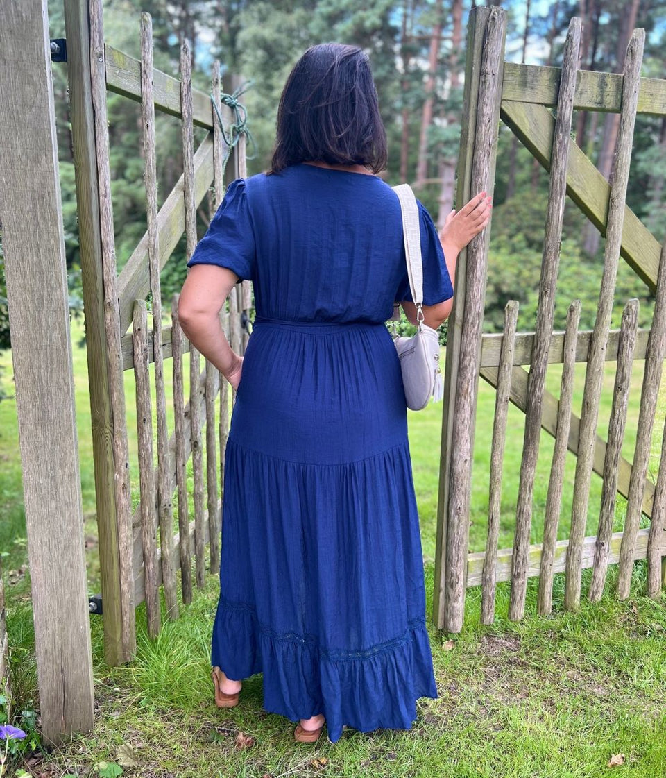 Navy Button Through Maxi Dress