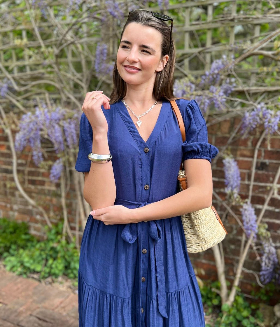 Navy Button Through Maxi Dress