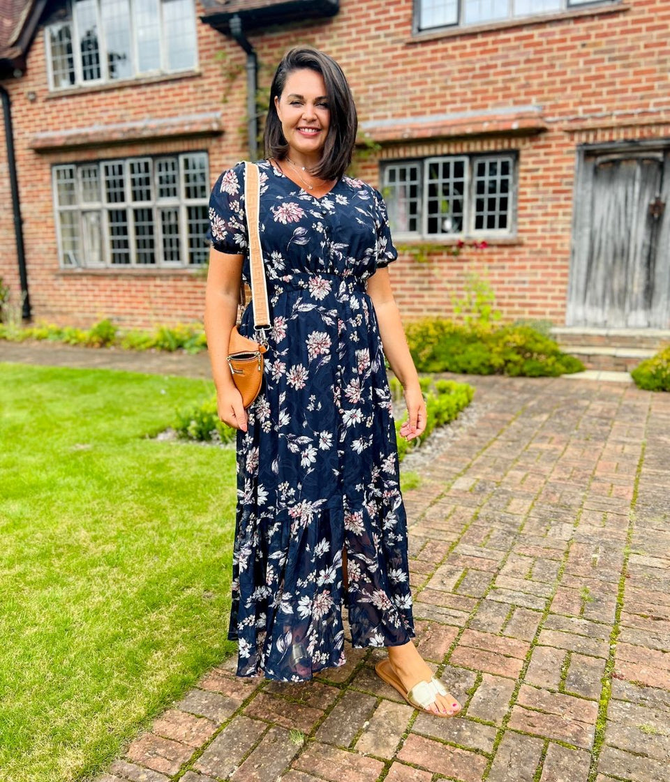 Navy Floral Tiered Maxi Dress