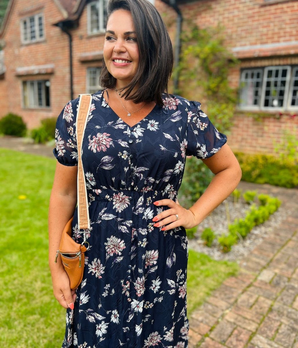 Navy Floral Tiered Maxi Dress